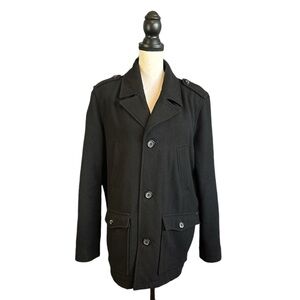 Men’s Guess Wool Blend Black Felt Peacoat Winter Professional Coat Size Large